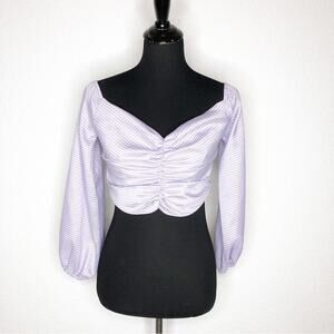 Saint Mojavi purple white gingham plaid off shoulder crop top size Extra Small